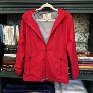 WEATHERPROOF Women's Red Hooded Rain Jacket Size Small